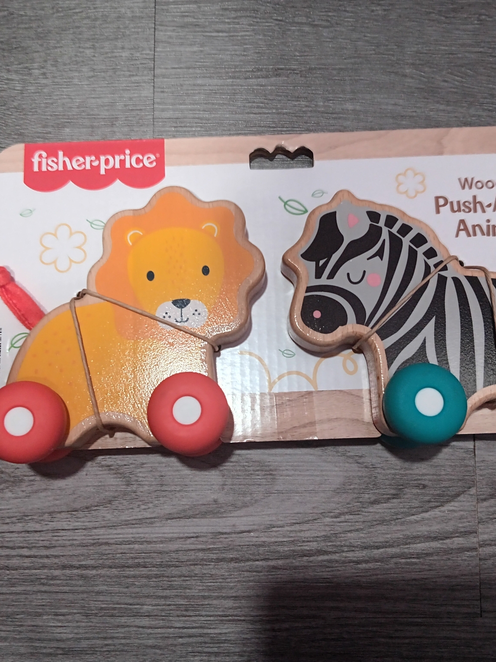 Fisher-Price Yellow Lion and Zebra Wooden Push-Along Animal Toy